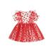 Toddler Girl Mesh Patchwork Dress Heart Print Short Sleeve Round Neck Stitching A-Line Dress for Valentine s Day