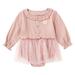 Toddler Kids Children Baby Girls Romper Long Sleeve Flower Ribbed Patchwork Tulle Dress Romper Bodysuit Outfits Clothes