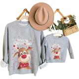 Dadaria Christmas Pajamas for Family Parent-child Attire Christmas Printed Long Sleeve O-Neck Shirts Tops Pullover Family Matching Mom Sweatshirts Gray Women XL