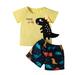 JDEFEG Boys Outfits Size 7 Dino Kids + Shirts Summer Toddler Years Outfits Baby Set Hawaii Boys Tops 0-4 Clothes Shorts Short Sleeve T Outfits&Set 6T Boys Set Cotton Yellow 110