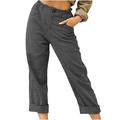 Dadaria Linen Pants for Women Beach Plus Size Solid Color with Pockets Buttons Elastic Waist Comfortable Straight Pants Dark Gray XXL Female