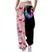 Dadaria Wide Leg Sweatpants Women Petite Printing with Pocket Elastic Waist Trousers Long Straight Pants Sweatpants Pink M Female