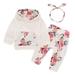 JDEFEG Grandma Baby Girl Clothes Toddler Baby Girls Clothes Floral Printed Hooded Pullover Tops Pants with Headbands Outfits Set New Girl Set Polyester White 80