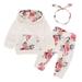 JDEFEG Grandma Baby Girl Clothes Toddler Baby Girls Clothes Floral Printed Hooded Pullover Tops Pants with Headbands Outfits Set New Girl Set Polyester White 70