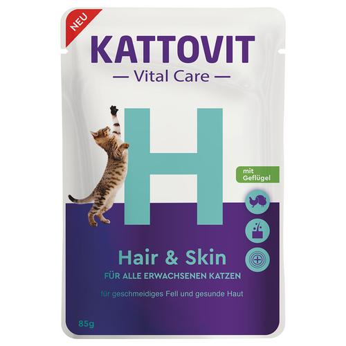 24x 85g Kattovit Vital Care Hair & Skin Pouches mit Geflügel Katzenfutter nass