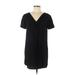 Traffic People Casual Dress - Shift V Neck Short sleeves: Black Print Dresses - Women's Size Medium