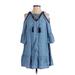 Crown & Ivy Casual Dress - A-Line Cold Shoulder 3/4 sleeves: Blue Solid Dresses - Women's Size P Petite