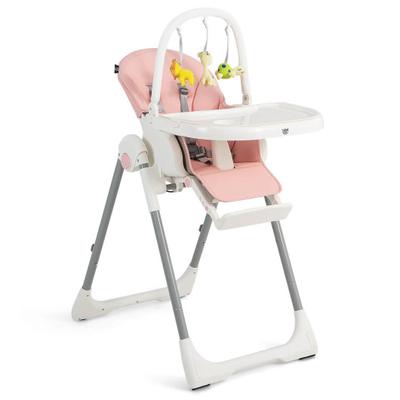 Costway 4-in-1 Foldable Baby High Chair with 7 Adjustable Heights and Free Toys Bar-Pink