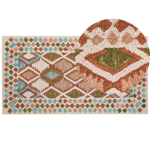 Teppich Bunt Wolle 80 x 15 cm Rechteckig Geometrisches Muster Handgetuftet Modern Läufer Kurzhaar Kurzflor Flur Diele Wohnzimmer Schlafzimmer