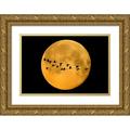 Jaynes Gallery 14x11 Gold Ornate Wood Framed with Double Matting Museum Art Print Titled - Canada-Winnipeg Montage of geese flying past harvest moon