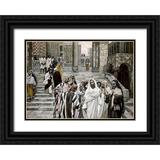 Tissot James 24x18 Black Ornate Wood Framed with Double Matting Museum Art Print Titled - Disciples Admire The Buildings of The Temple