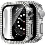 Apple Watch Case 45mm Series 7 with Glass Screen Protector Sparkle Rhinestones Apple Watch Screen Protector Hard Protective iWatch Cover for Apple Watch 45mm