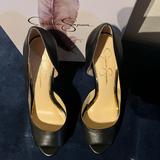 Jessica Simpson Shoes | Beautiful Black Leather Jessica Simpson Peep-Toe Heals Size 8.5 | Color: Black | Size: 8.5