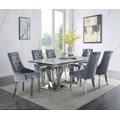 ACME Satinka Dining Table, Light Gray Printed Faux Marble & Mirrored Silver Finish - Acme 68265