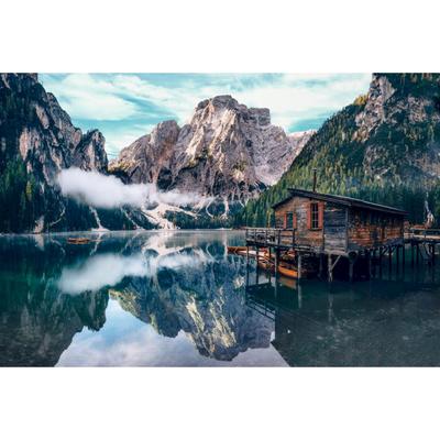 La Casa »Holzhütte am Bergsee« Glasbild Glasbild Image