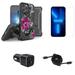 Accessories Bundle for iPhone 12 Pro Max Case - Heavy Duty Rugged Protector Cover (Lotus Flower) Belt Holster Clip Screen Protectors 30W Dual Car Charger Retractable USB C to Lightning Cable