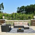 Ovios 6 Pieces Patio Outdoor Furniture Set All-Weather Patio Conversation Set Wicker Outdoor Sectional Sofa with Furniture Cover No Assembly Required