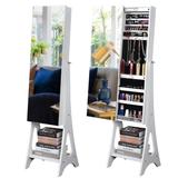 Standing Full Mirror Jewelry Armoire Cabinet with Slide Rail