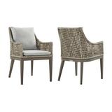 Silvana Outdoor Wicker and Aluminum Gray Dining Chair with Beige Cushions - Set of 2