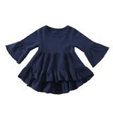 Dadaria Toddler Clothes 1-6Years Toddler Kids Baby Girls Fashion Cute Solid Color Ruffles Trumpet Long Sleeves Top Bottoming Shirt Navy 5-6 Years Toddler