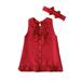 JDEFEG Girls Flower Power Dress Bow Sleeveless Baby Dress+Headband Girl Outfit Maxi Set Casual Girls Dress&Skirt Baby Dress Tulle Cotton Red 100