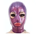 Masque Fétiche en Latex 100% Naturel Transparent Violet Cagoules en Caoutchouc Yeux Ouverts