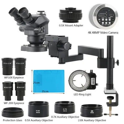 Microscope Trinoculaire Stéréo à Zoom 3.5X-200X Ensemble de Caméra Vidéo TF USB 1080P 48MP 4K 2K