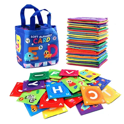 Lot de 26 cartes de l'alphabet souple pour bébé avec sac de rangement en tissu cartes Flash