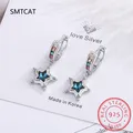 Boucles d'oreilles créoles étoile mignonne pour femmes argent 925 cristal bleu arc-en-ciel