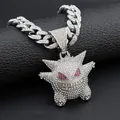 Collier avec pendentif fantôme en métal 24 pouces style Hip Hop Anime japonais strass