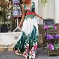 Robe longue à fleurs pour femmes style Boho sans manches décolleté en V profond vêtements d'été