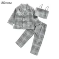 Blotona – tenues formelles 3 pièces pour bébé fille manteau à manches longues à carreaux gilet