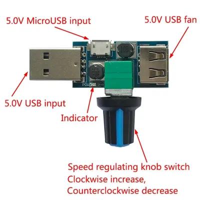 Contrôleur de vitesse de ventilateur USB DC 4-12V réduction du bruit réglage multi-décrochage