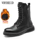 VRYHEID – bottines en cuir véritable pour homme chaussures d'extérieur noires Punk haut de