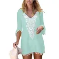 Robe de plage en dentelle grande taille pour femmes garniture de Bikini au Crochet et à pompon