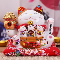 Chat porte-bonheur en céramique décoration Feng Shui ornement Maneki Neko balançoire 7.5 po