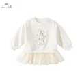 Dave Bella Automne Dessin Animé Lapin Sweat Fille Mode Longue Robe À Capuche Pull Bébé Feminina