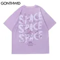 GONTHWID t-shirts Harajuku dessin animé ours lapin espace manches courtes t-shirts chemises