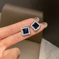 Boucles d'oreilles à tige en cristal biscuits bleu pour femme forme carrée brillant fiançailles