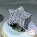 Bagues en diamant étoile en argent 925 pour hommes et femmes or blanc ou jaune massif bijoux Hip