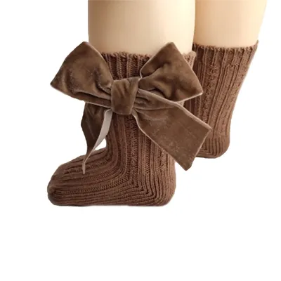 Automne hiver chaud nouveau-né nœud papillon couleur unie chaussettes à tricoter bonneterie pour