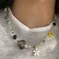 Collier de perles de coeur d'amour de fleur rétro exquis coréen pour les femmes personnalité