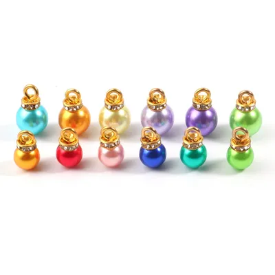 Breloques acryliques Imitation perles rondes 50 pièces couleur or pendentifs boule avec strass