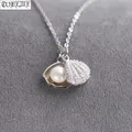 Collier avec pendentif en forme de coquille de conque pour femme en argent 100% ou 925 perles