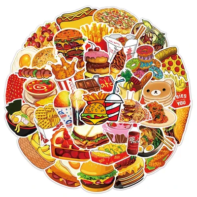 Autocollants mignons de dessins animés pour enfants 10/30/50 pièces nourriture hamburgers