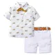 Ensemble de vêtements d'été pour garçons t-shirt polo imprimé couronne short blanc nœud papillon