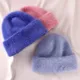 Bonnets tricotés épais en poils de lapin véritable pour femme couleur unie polaire chaude