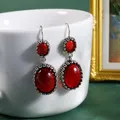 Zunderes-Boucles d'oreilles pendantes rouges ovales pour femmes crochet de document en argent
