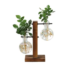 Vase à bulbes en verre pour plantes Terrarium de bureau avec support en bois décoration de la