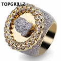 TOicalRILLZ-Bague ronde en cuivre plaqué or pour homme micro pavé pierre CZ AAA Hip Hop bijoux à